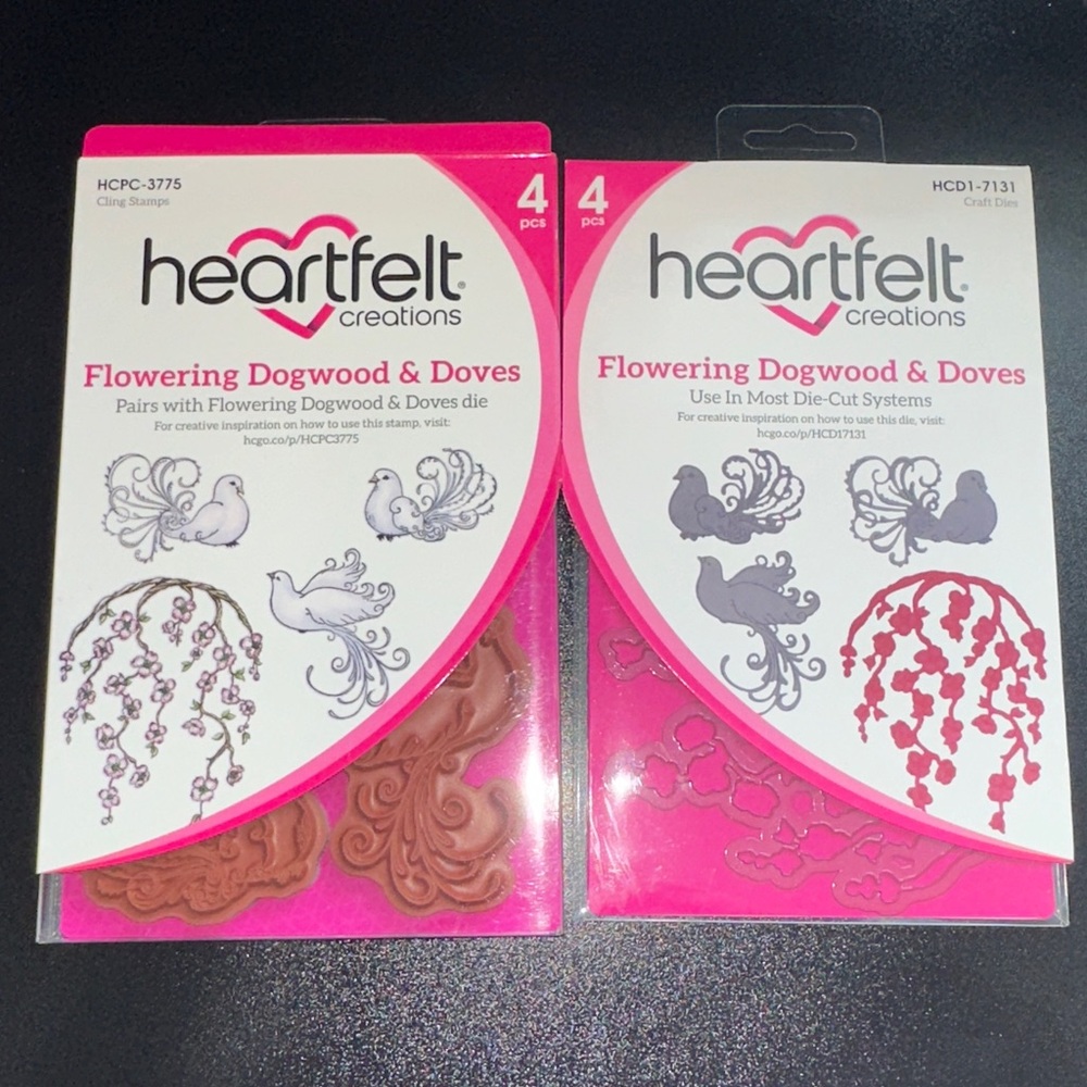 Heartfelt Creations Flowering Dogwood & Doves Cling Stamps & Dies New